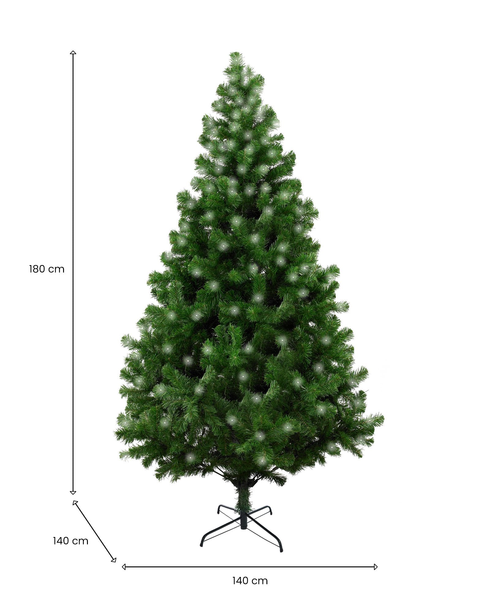 Albero di Natale Rudolph, Albero artificiale extra folto, Albero effetto reale in PVC con luci LED incluse, 723 rami, Altezza cm 180