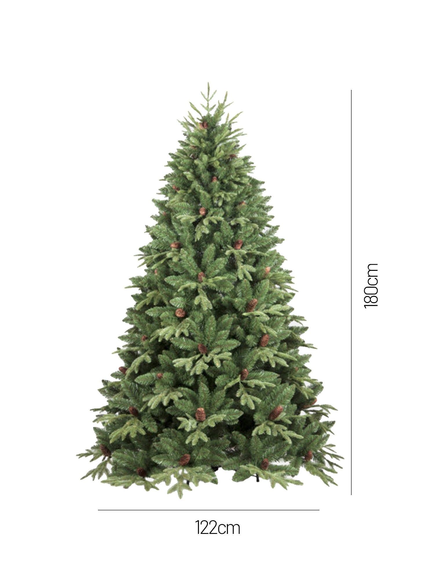Albero di Natale Silent Night, Albero artificiale extra folto, Albero effetto reale in PVC, Con pigne incluse, 839 rami, Altezza cm 180