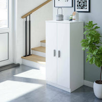 Armadio multiuso Akimera, Mobile ausiliario a 2 ante, Mobile basso portascarpe con 6 ripiani, Scarpiera moderna, cm 55x36h108, Bianco