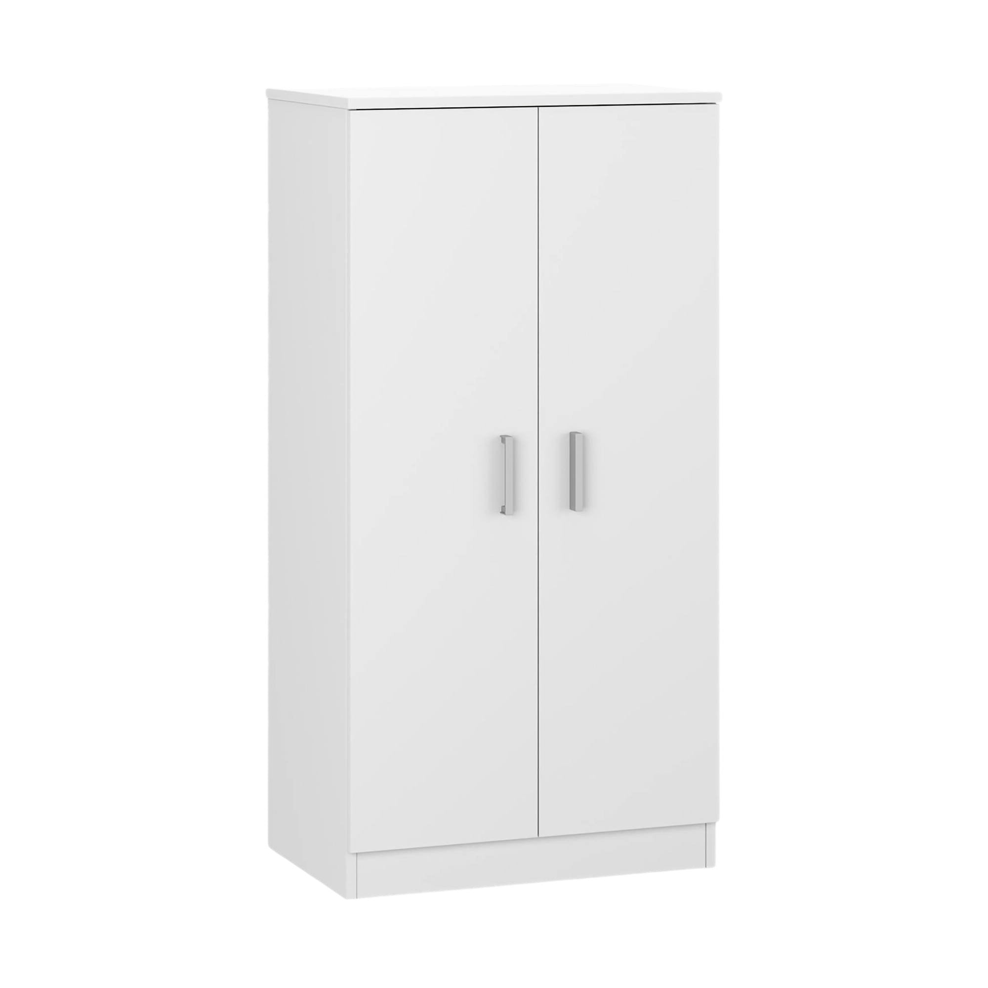Armadio multiuso Akimera, Mobile ausiliario a 2 ante, Mobile basso portascarpe con 6 ripiani, Scarpiera moderna, cm 55x36h108, Bianco