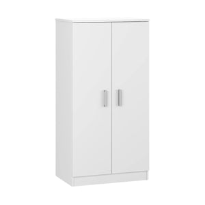 Armadio multiuso Akimera, Mobile ausiliario a 2 ante, Mobile basso portascarpe con 6 ripiani, Scarpiera moderna, cm 55x36h108, Bianco