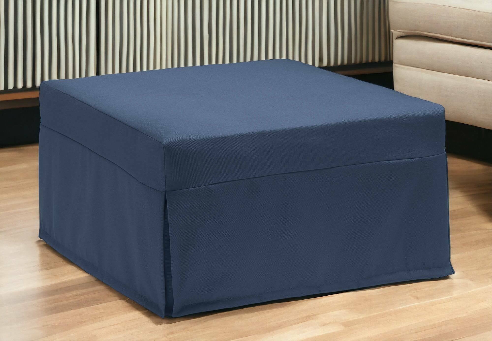 Letto pieghevole Abak, Pouf trasformabile in letto singolo, 100% Made in Italy, Pouf in tessuto da soggiorno, cm 80x80h45, Blu