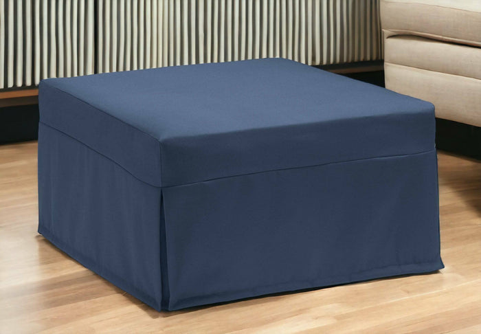 Letto pieghevole Abak, Pouf trasformabile in letto singolo, 100% Made in Italy, Pouf in tessuto da soggiorno, cm 80x80h45, Blu