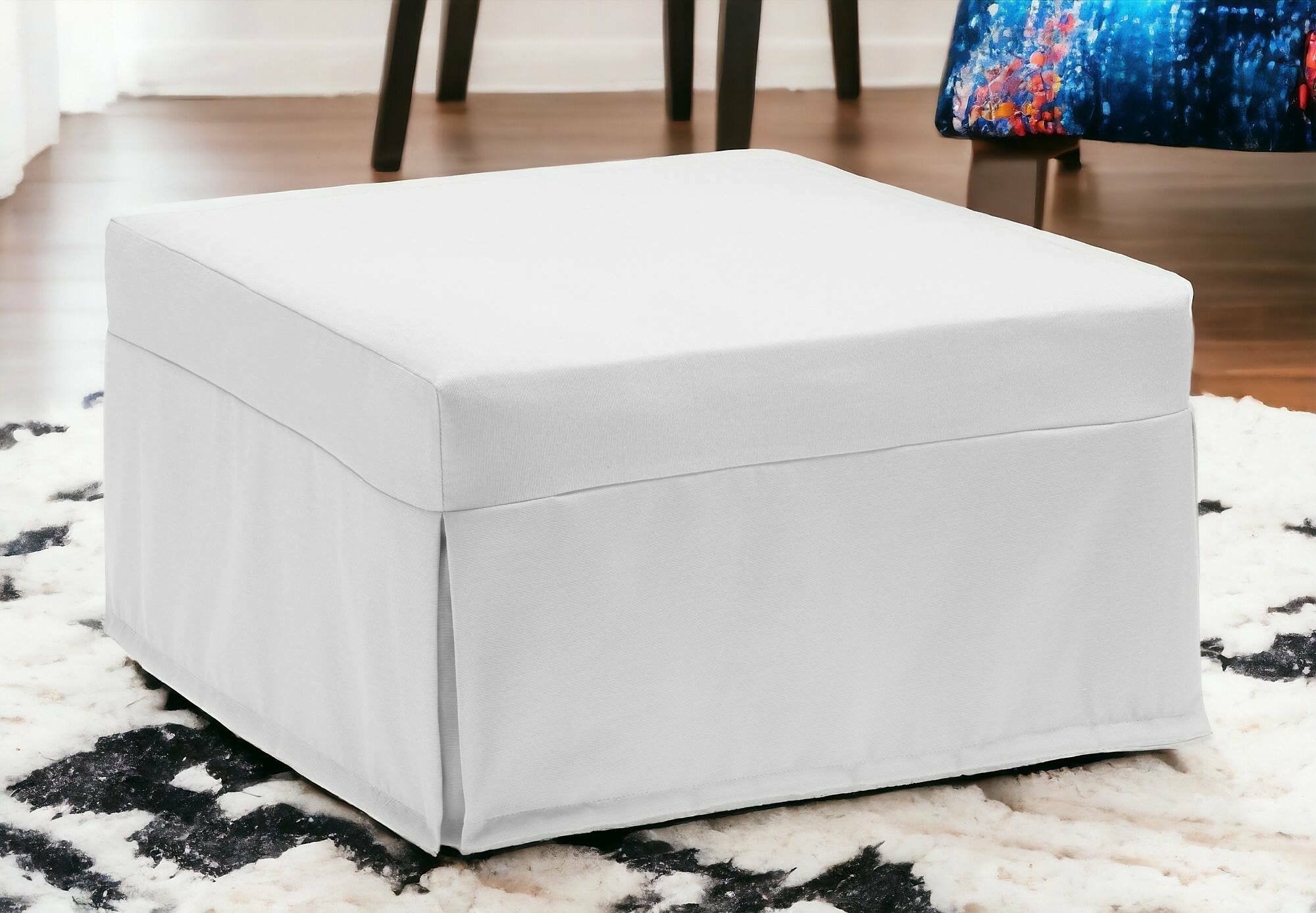 Letto pieghevole Abak, Pouf trasformabile in letto singolo, 100% Made in Italy, Pouf in tessuto da soggiorno, cm 80x80h45, Bianco