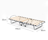 Letto pieghevole Akai, Brandina singola ortepedico e pieghevole, 100% Made in Italy, Branda con cover in ecopelle, con materasso da 80x190 cm incluso, Bianco