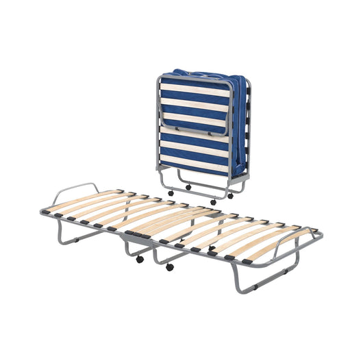 Letto pieghevole Akai, Brandina singola ortepedico e pieghevole, 100% Made in Italy, Branda con cover in ecopelle, con materasso da 80x190 cm incluso, Bianco