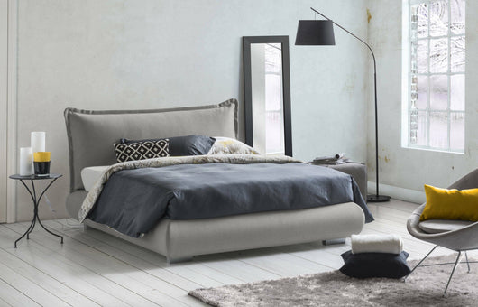 Letto matrimoniale Geras, Letto contenitore con rivestimento e testata in tessuto, Made in Italy, Apertura frontale, adatto per materasso 160x190 cm, Grigio