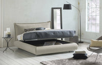 Letto matrimoniale Geras, Letto contenitore con rivestimento e testata in tessuto, Made in Italy, Apertura frontale, adatto per materasso 160x190 cm, Beige