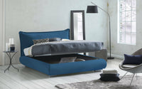 Letto matrimoniale Geras, Letto contenitore con rivestimento e testata in tessuto, Made in Italy, Apertura frontale, adatto per materasso 160x190 cm, Blu