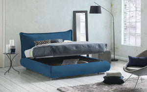 Letto matrimoniale Geras, Letto contenitore con rivestimento e testata in tessuto, Made in Italy, Apertura frontale, adatto per materasso 160x190 cm, Blu