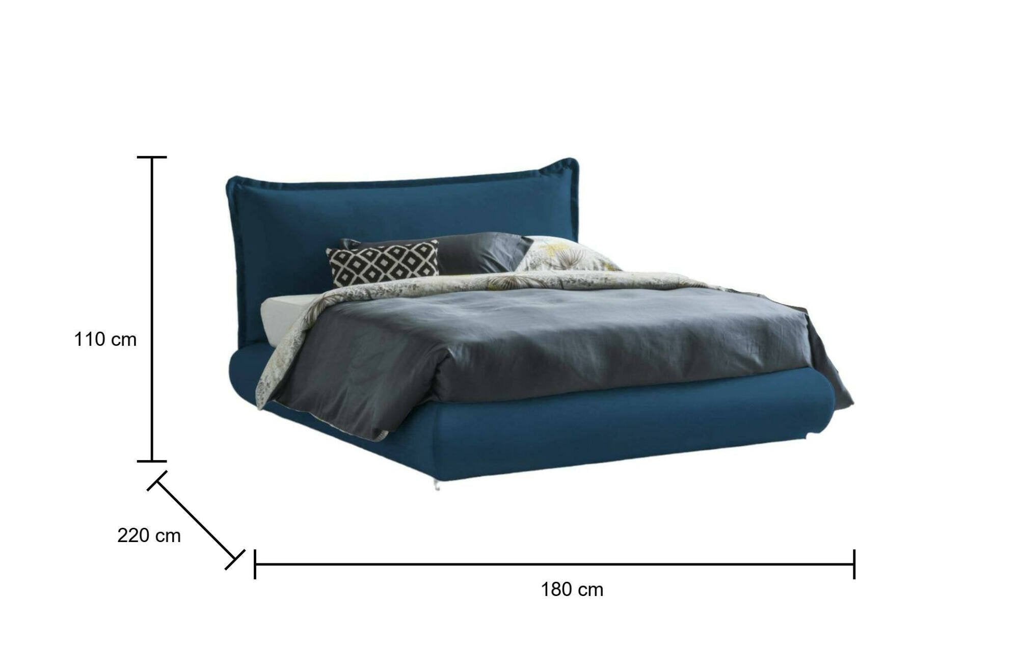 Letto matrimoniale Geras, Letto contenitore con rivestimento e testata in tessuto, Made in Italy, Apertura frontale, adatto per materasso 160x190 cm, Blu