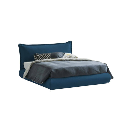 Letto matrimoniale Geras, Letto contenitore con rivestimento e testata in tessuto, Made in Italy, Apertura frontale, adatto per materasso 160x190 cm, Blu