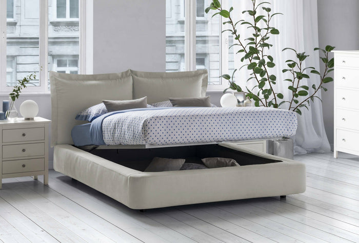 Letto matrimoniale Adi, Letto contenitore con rivestimento in tessuto, Made in Italy, Apertura frontale, adatto per materasso 160x190 cm, Beige