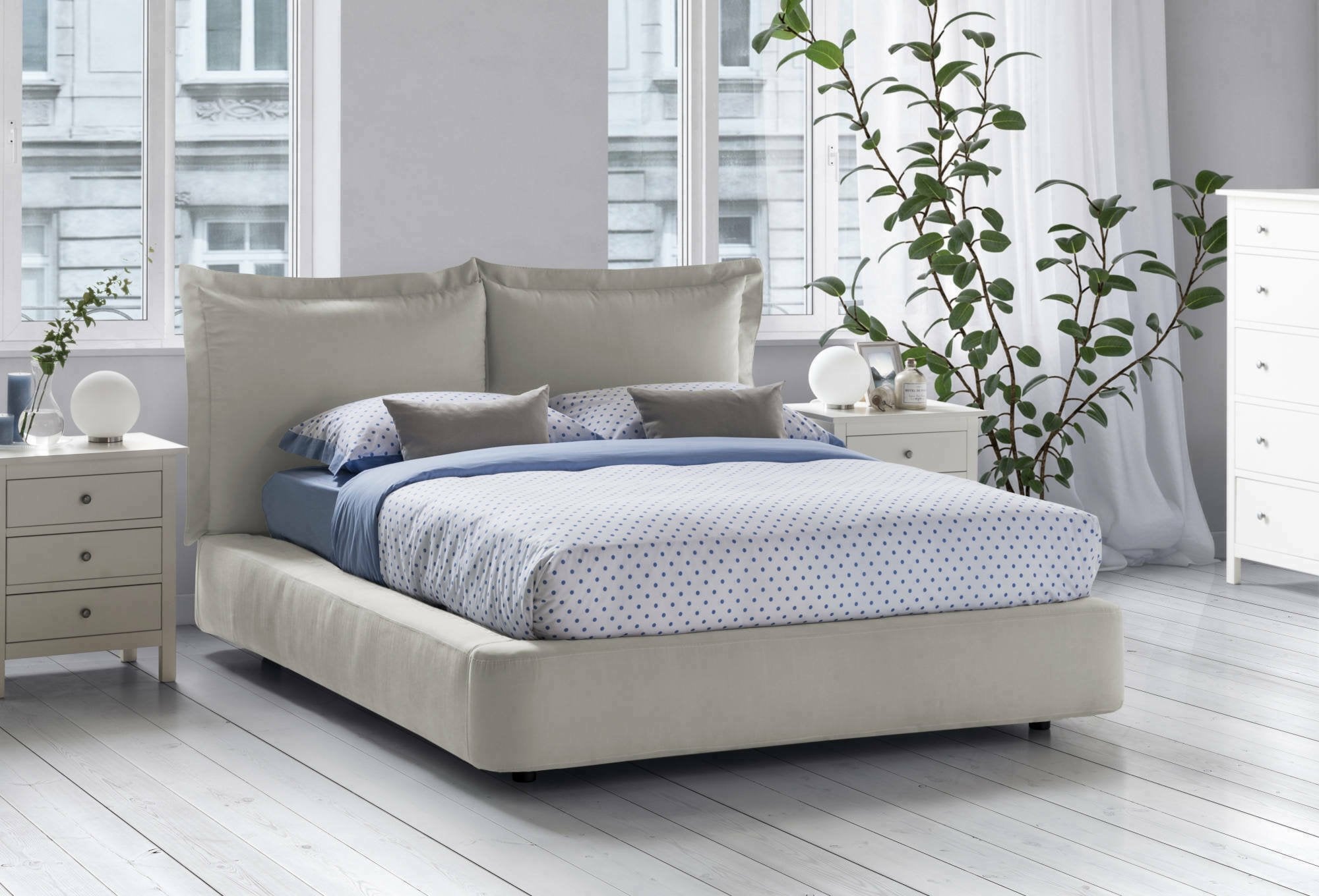 Letto matrimoniale Adi, Letto contenitore con rivestimento in tessuto, Made in Italy, Apertura frontale, adatto per materasso 160x190 cm, Beige