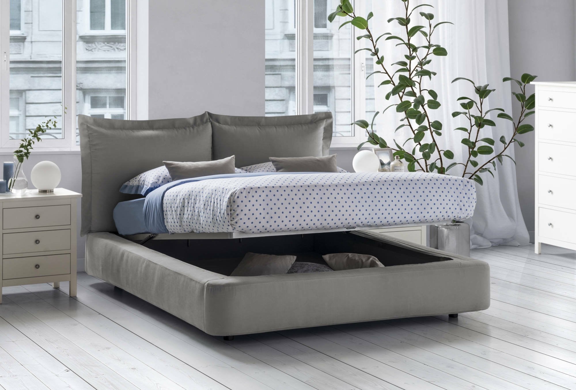 Letto matrimoniale Adi, Letto contenitore con rivestimento in tessuto, Made in Italy, Apertura frontale, adatto per materasso 160x190 cm, Grigio