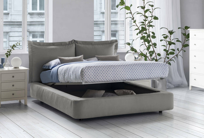 Letto matrimoniale Adi, Letto contenitore con rivestimento in tessuto, Made in Italy, Apertura frontale, adatto per materasso 160x190 cm, Grigio
