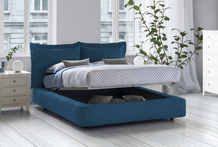 Letto matrimoniale Adi, Letto contenitore con rivestimento in tessuto, Made in Italy, Apertura frontale, adatto per materasso 160x190 cm, Blu