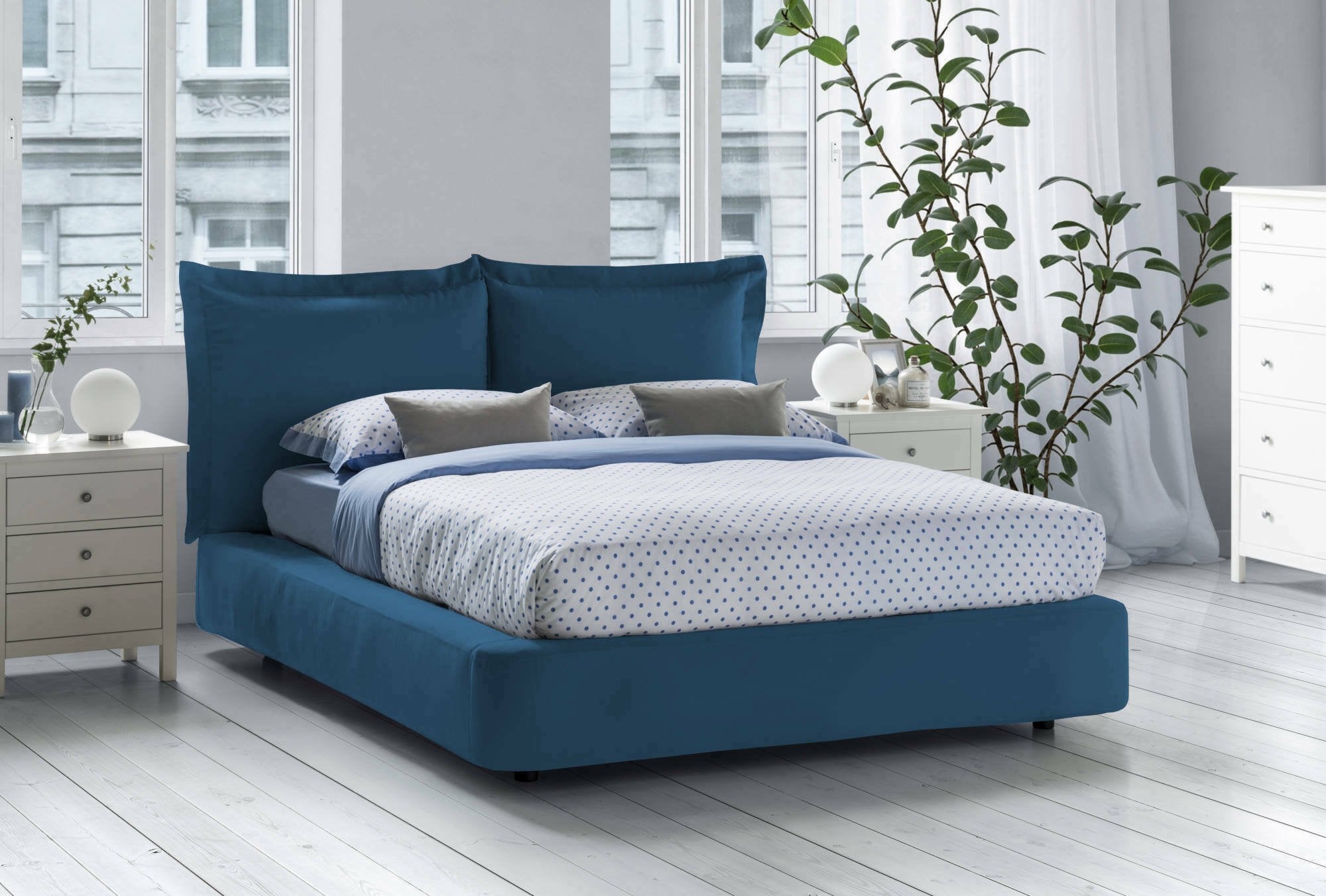 Letto matrimoniale Adi, Letto contenitore con rivestimento in tessuto, Made in Italy, Apertura frontale, adatto per materasso 160x190 cm, Blu