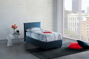 Letto singolo Argentino, Letto contenitore con rivestimento in tessuto, Made in Italy, Apertura frontale, adatto per materasso cm 80x190, Blu
