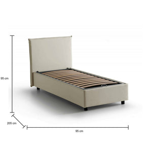 Letto singolo Argentino, Letto contenitore con rivestimento in tessuto, Made in Italy, Apertura frontale, adatto per materasso cm 80x190, Beige