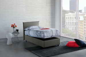 Letto singolo Argentino, Letto contenitore con rivestimento in tessuto, Made in Italy, Apertura frontale, adatto per materasso cm 80x190, Grigio