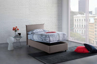 Letto singolo Aquilla, Letto contenitore con rivestimento in tessuto, Made in Italy, Apertura frontale, con materasso cm 80x190 incluso, Tortora