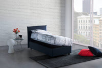 Letto singolo Acuila, Letto contenitore con rivestimento in tessuto, Made in Italy, Apertura laterale, adatto per materasso cm 80x190, Blu
