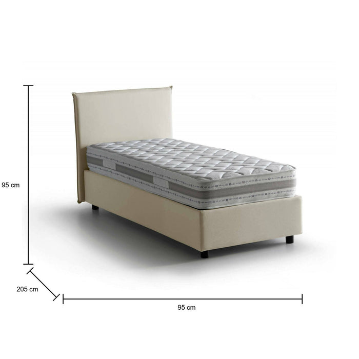 Letto singolo Astor, Letto contenitore con rivestimento in tessuto, Made in Italy, Apertura laterale, con materasso cm 80x190 incluso, Beige