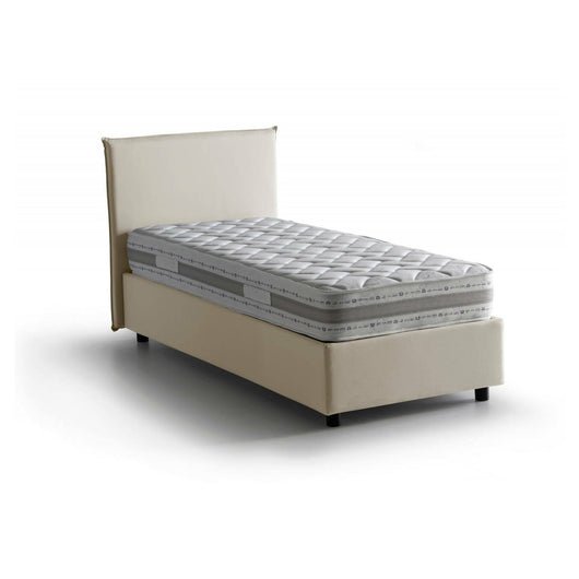 Letto singolo Astor, Letto contenitore con rivestimento in tessuto, Made in Italy, Apertura laterale, con materasso cm 80x190 incluso, Beige
