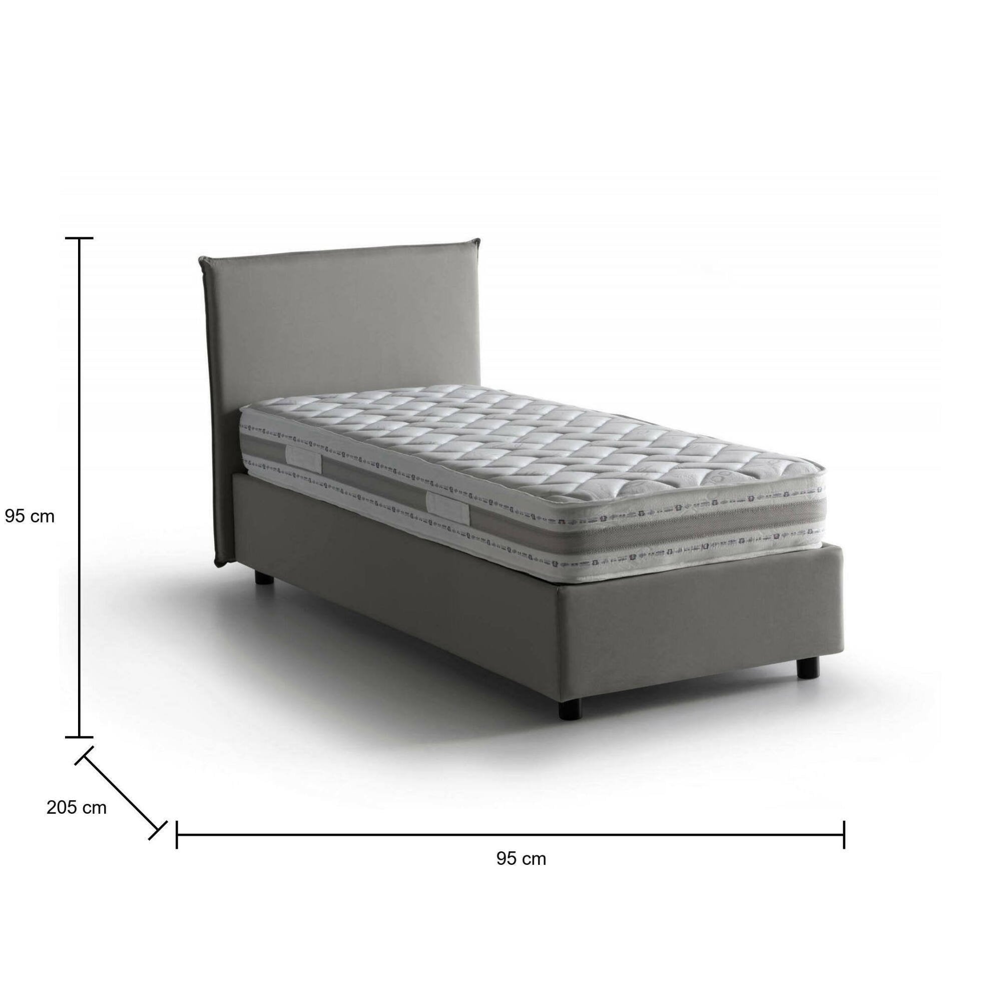 Letto singolo Astor, Letto contenitore con rivestimento in tessuto, Made in Italy, Apertura laterale, con materasso cm 80x190 incluso, Grigio