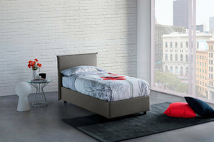 Letto singolo Astor, Letto contenitore con rivestimento in tessuto, Made in Italy, Apertura laterale, con materasso cm 80x190 incluso, Grigio