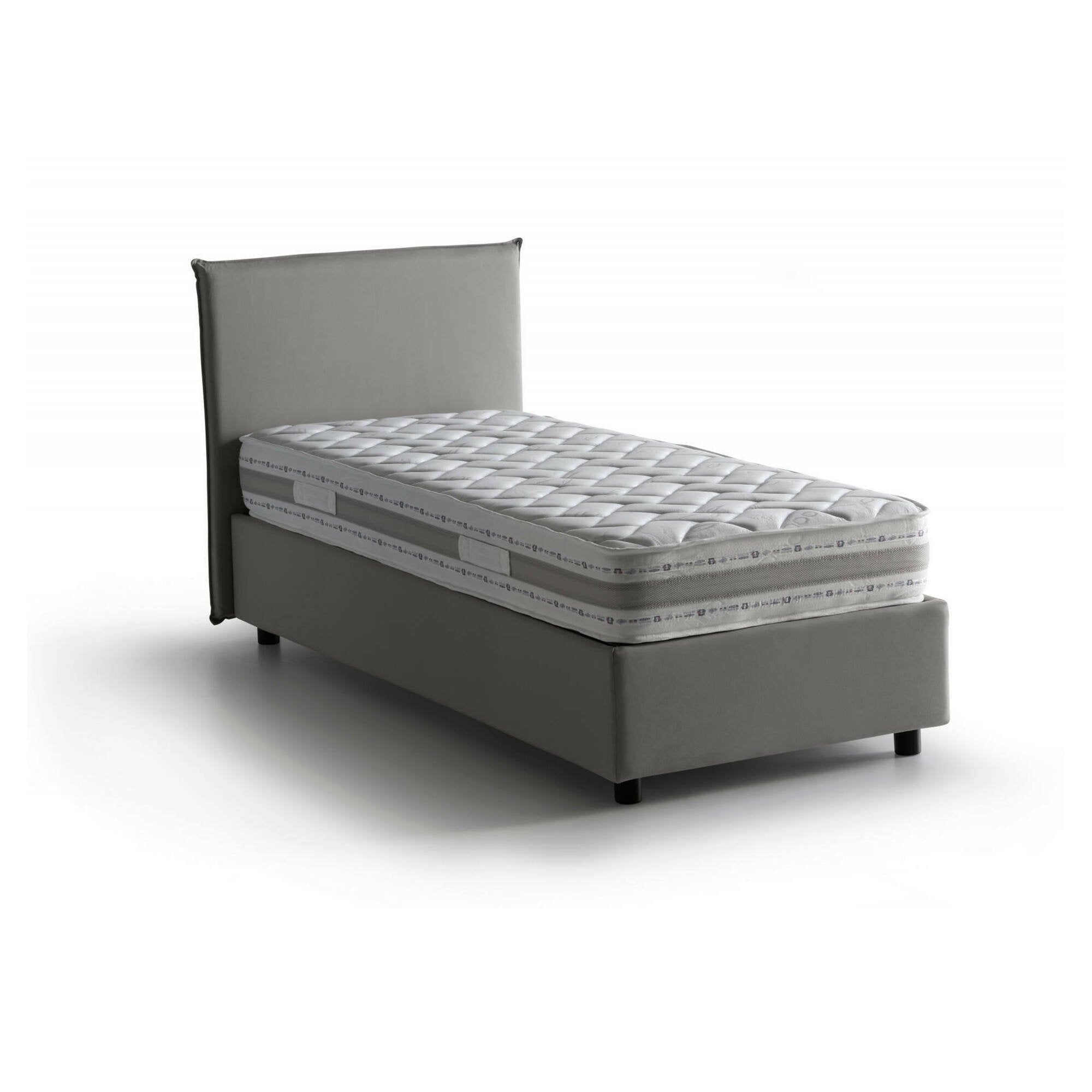 Letto singolo Astor, Letto contenitore con rivestimento in tessuto, Made in Italy, Apertura laterale, con materasso cm 80x190 incluso, Grigio
