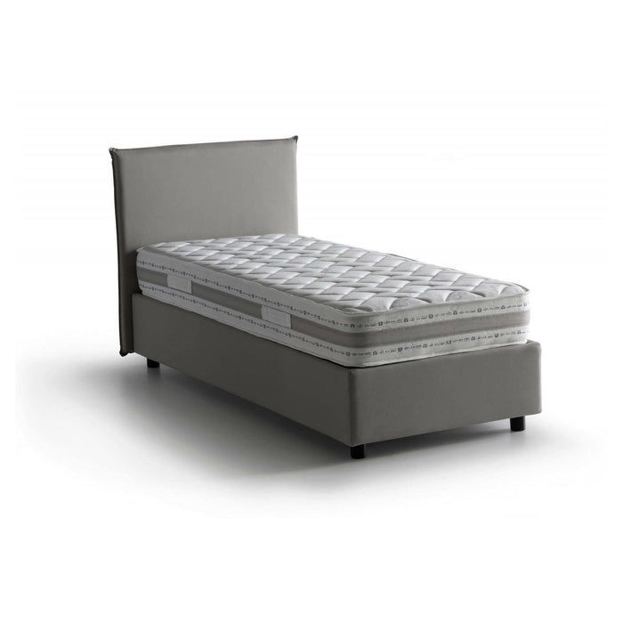 Letto singolo Astor, Letto contenitore con rivestimento in tessuto, Made in Italy, Apertura laterale, con materasso cm 80x190 incluso, Grigio