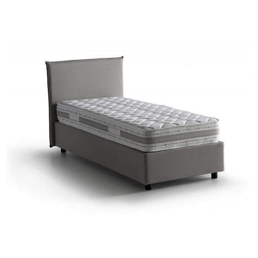 Letto singolo Astor, Letto contenitore con rivestimento in tessuto, Made in Italy, Apertura laterale, con materasso cm 80x190 incluso, Grigio
