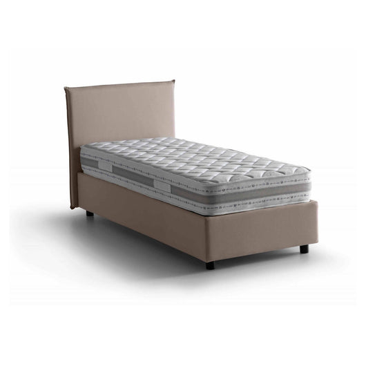 Letto singolo Astor, Letto contenitore con rivestimento in tessuto, Made in Italy, Apertura laterale, con materasso cm 80x190 incluso, Tortora