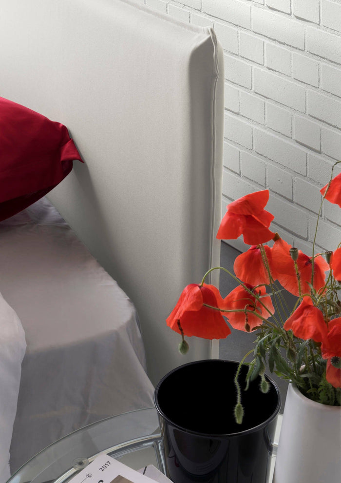 Letto singolo Astor, Letto contenitore con rivestimento in tessuto, Made in Italy, Apertura laterale, con materasso cm 80x190 incluso, Bianco