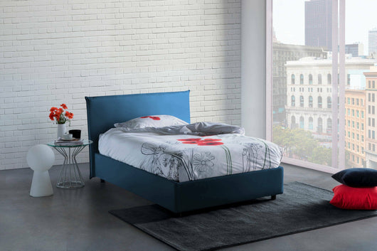 Letto piazza e mezza Anyta, Letto contenitore con rivestimento in tessuto, Made in Italy, Apertura frontale, adatto per materasso cm 120x190, Blu
