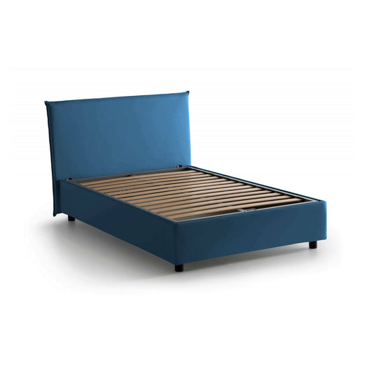 Letto piazza e mezza Anyta, Letto contenitore con rivestimento in tessuto, Made in Italy, Apertura frontale, adatto per materasso cm 120x190, Blu