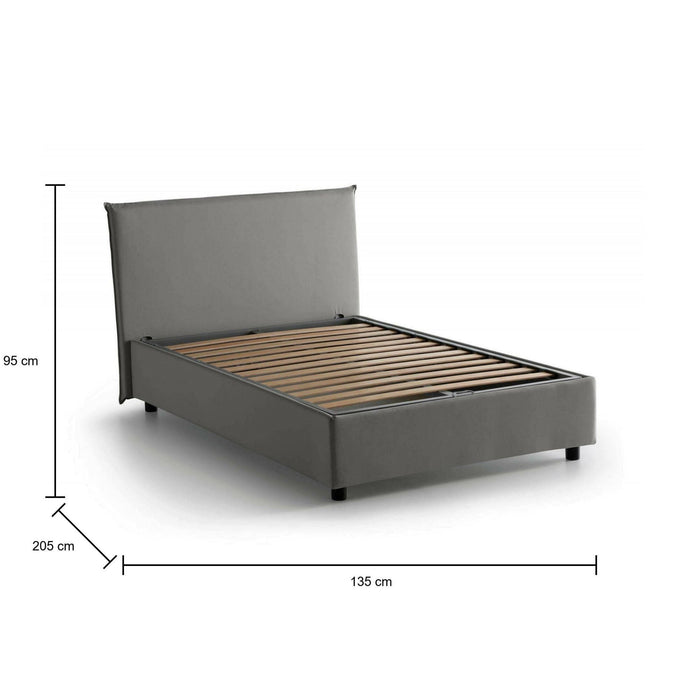 Letto piazza e mezza Anyta, Letto contenitore con rivestimento in tessuto, Made in Italy, Apertura frontale, adatto per materasso cm 120x190, Grigio