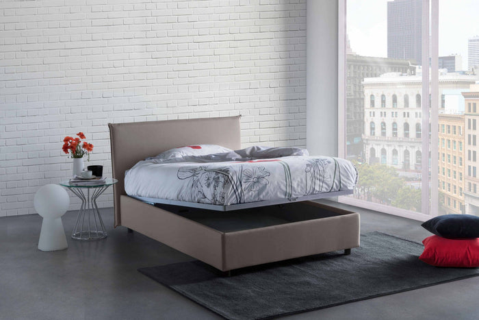 Letto piazza e mezza Anyta, Letto contenitore con rivestimento in tessuto, Made in Italy, Apertura frontale, adatto per materasso cm 120x190, Tortora