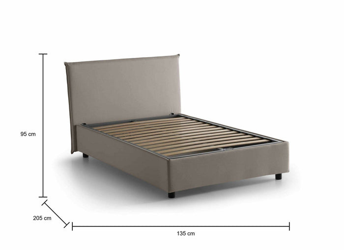 Letto piazza e mezza Anyta, Letto contenitore con rivestimento in tessuto, Made in Italy, Apertura frontale, adatto per materasso cm 120x190, Tortora