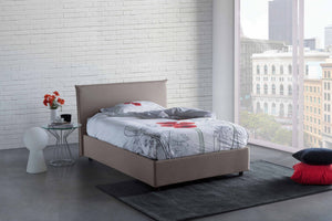 Letto piazza e mezza Anyta, Letto contenitore con rivestimento in tessuto, Made in Italy, Apertura frontale, adatto per materasso cm 120x190, Tortora