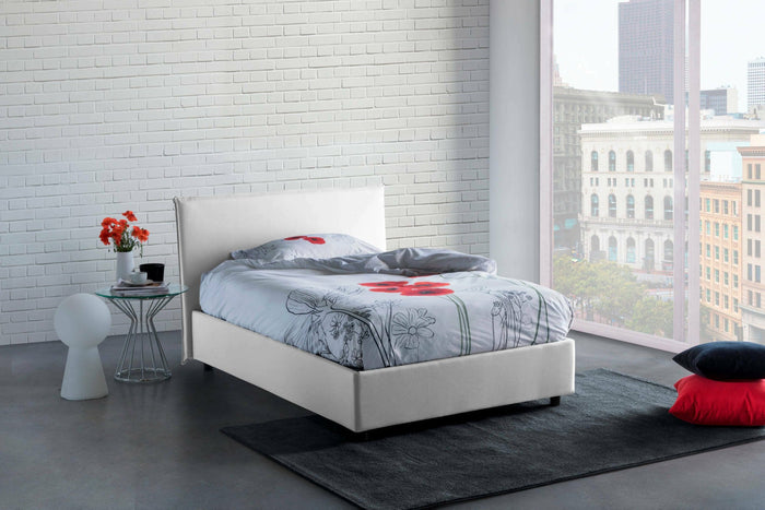 Letto piazza e mezza Anyta, Letto contenitore con rivestimento in tessuto, Made in Italy, Apertura frontale, adatto per materasso cm 120x190, Bianco