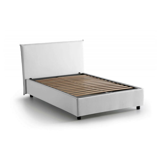 Letto piazza e mezza Anyta, Letto contenitore con rivestimento in tessuto, Made in Italy, Apertura frontale, adatto per materasso cm 120x190, Bianco