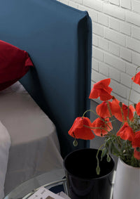 Letto piazza e mezza Alush, Letto contenitore con rivestimento in tessuto, Made in Italy, Apertura frontale, con materasso cm 120x190 incluso, Blu