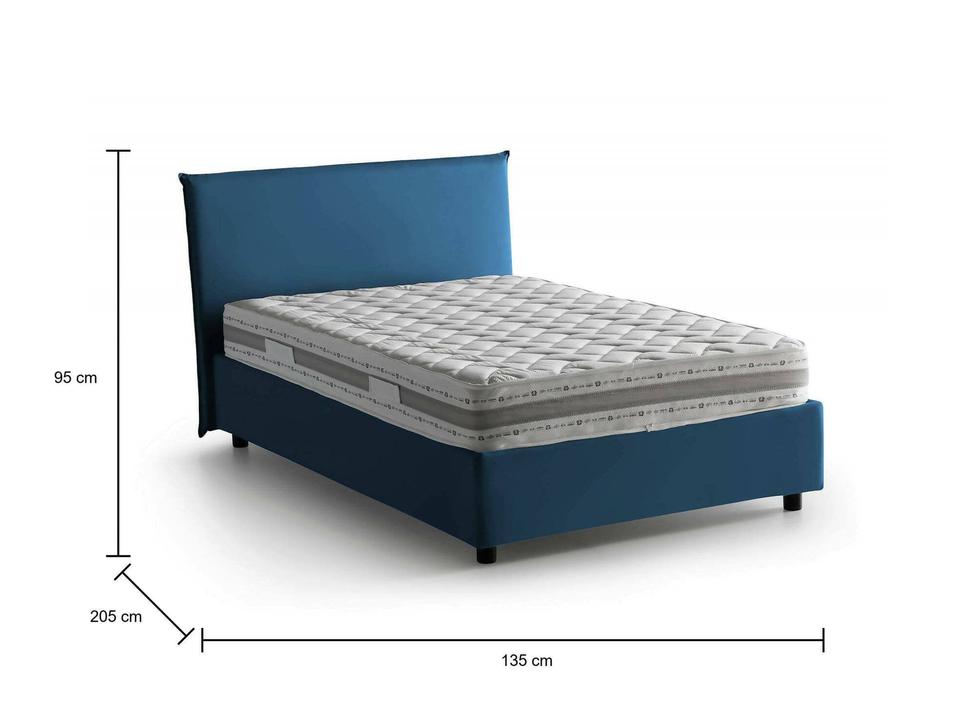Letto piazza e mezza Alush, Letto contenitore con rivestimento in tessuto, Made in Italy, Apertura frontale, con materasso cm 120x190 incluso, Blu