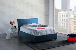 Letto piazza e mezza Alush, Letto contenitore con rivestimento in tessuto, Made in Italy, Apertura frontale, con materasso cm 120x190 incluso, Blu