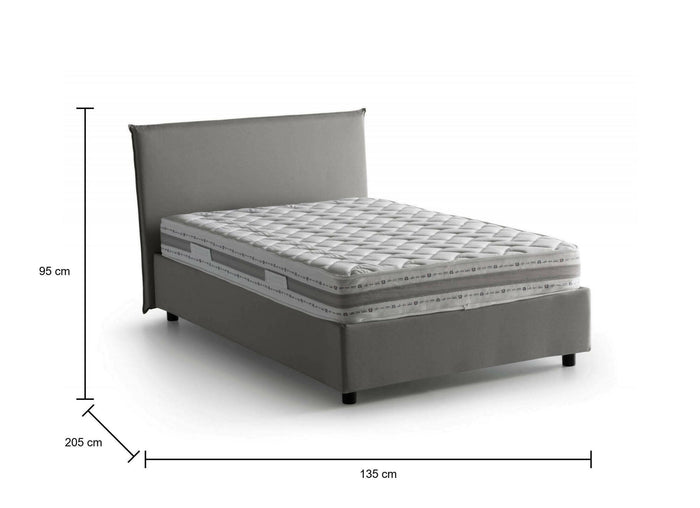 Letto piazza e mezza Alush, Letto contenitore con rivestimento in tessuto, Made in Italy, Apertura frontale, con materasso cm 120x190 incluso, Grigio