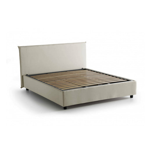 Letto matrimoniale Ashlee, Letto contenitore con rivestimento in tessuto, Made in Italy, Apertura frontale, adatto per materasso cm 160x190, Beige