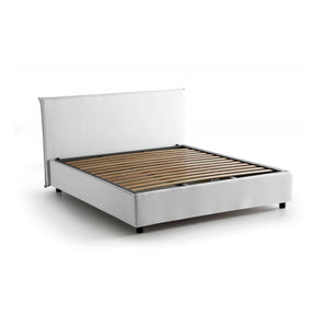 Letto matrimoniale Ashlee, Letto contenitore con rivestimento in tessuto, Made in Italy, Apertura frontale, adatto per materasso cm 160x190, Bianco